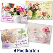 Postkartenserie: Geburtstag - gemischte Blumenmotive 4 Stk. Postkartenserie: Geburtstag - gemischte Blumenmotive 4 Stk.