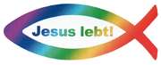 Aufkleber Fisch "Jesus lebt" - Regenbogen Aufkleber Fisch "Jesus lebt" - Regenbogen