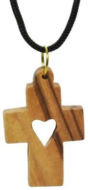 Anhänger "Olivenholz-Kreuz Herz" mit Baumwollband Anhänger "Olivenholz-Kreuz Herz" mit Baumwollband