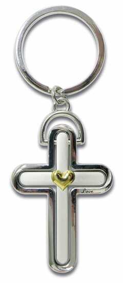 Schlüsselanhänger "Kreuz" mit Herz